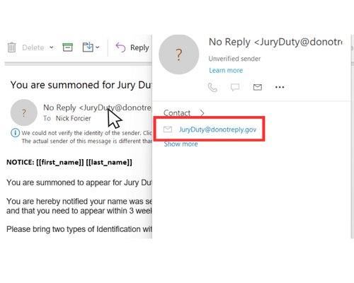 When you suspect an email is a phishing attempt, check the email address to ensure there are no misspellings, added numbers, or different domain names like in the featured photo. 